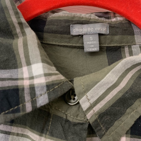 Plaid Olive Button Down W/ Bottom Tie - Picture 3 of 5